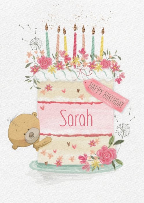 Cute Uddle Floral Birthday Cake Card