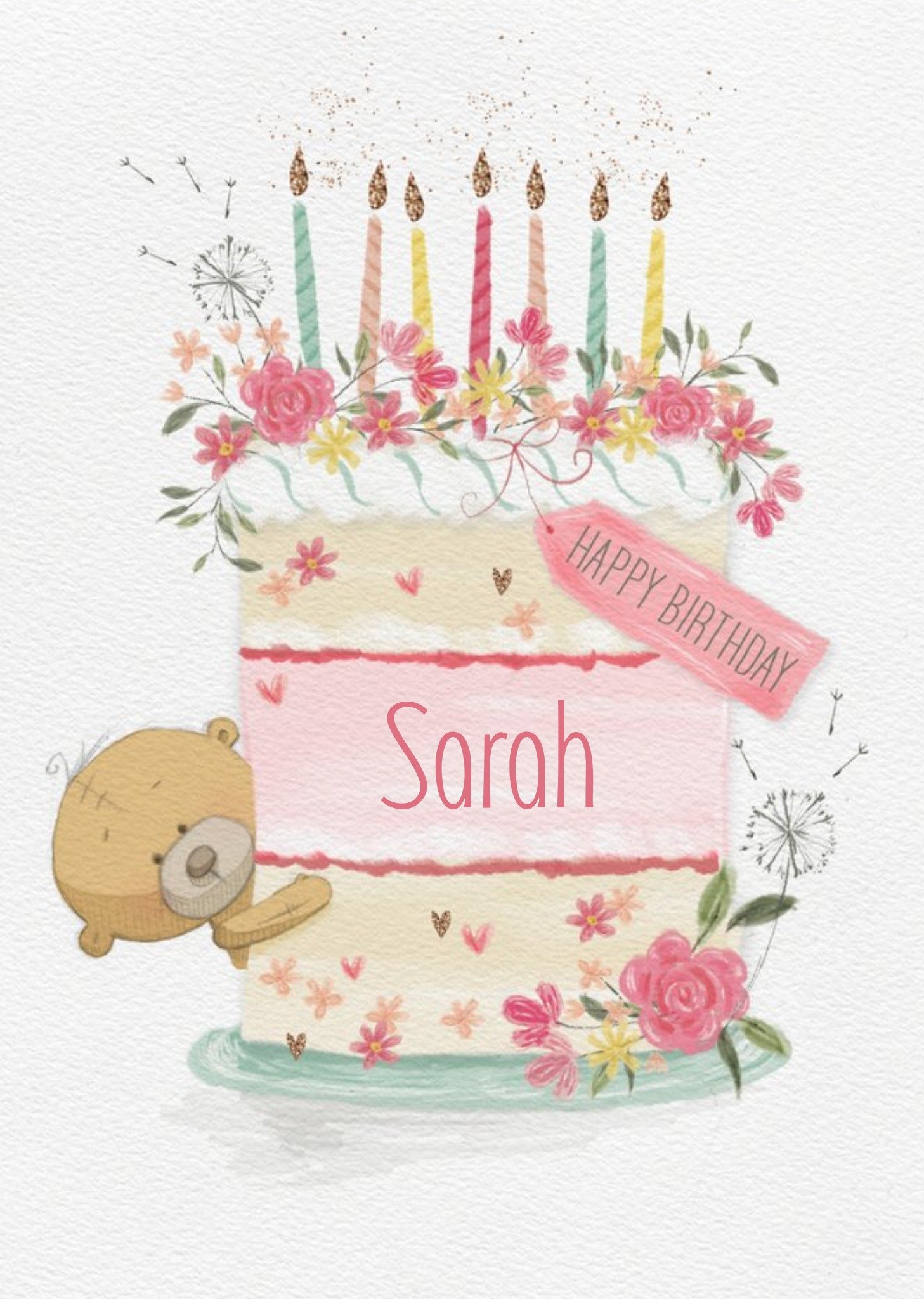 Moonpig Cute Uddle Floral Birthday Cake Card Ecard