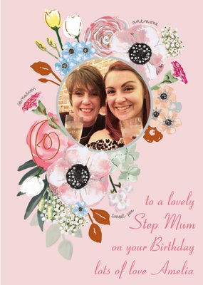 Traditional Loveliest Step Mum Photo Birthday Card