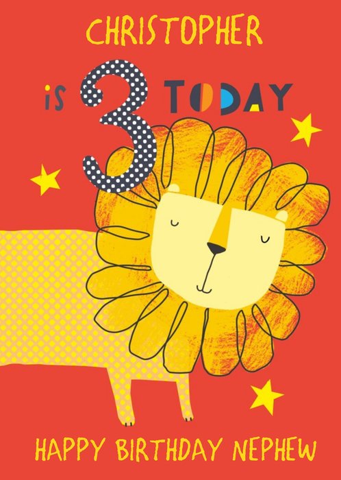 Nephew Happy Birthday Card - Lion - 3 Today