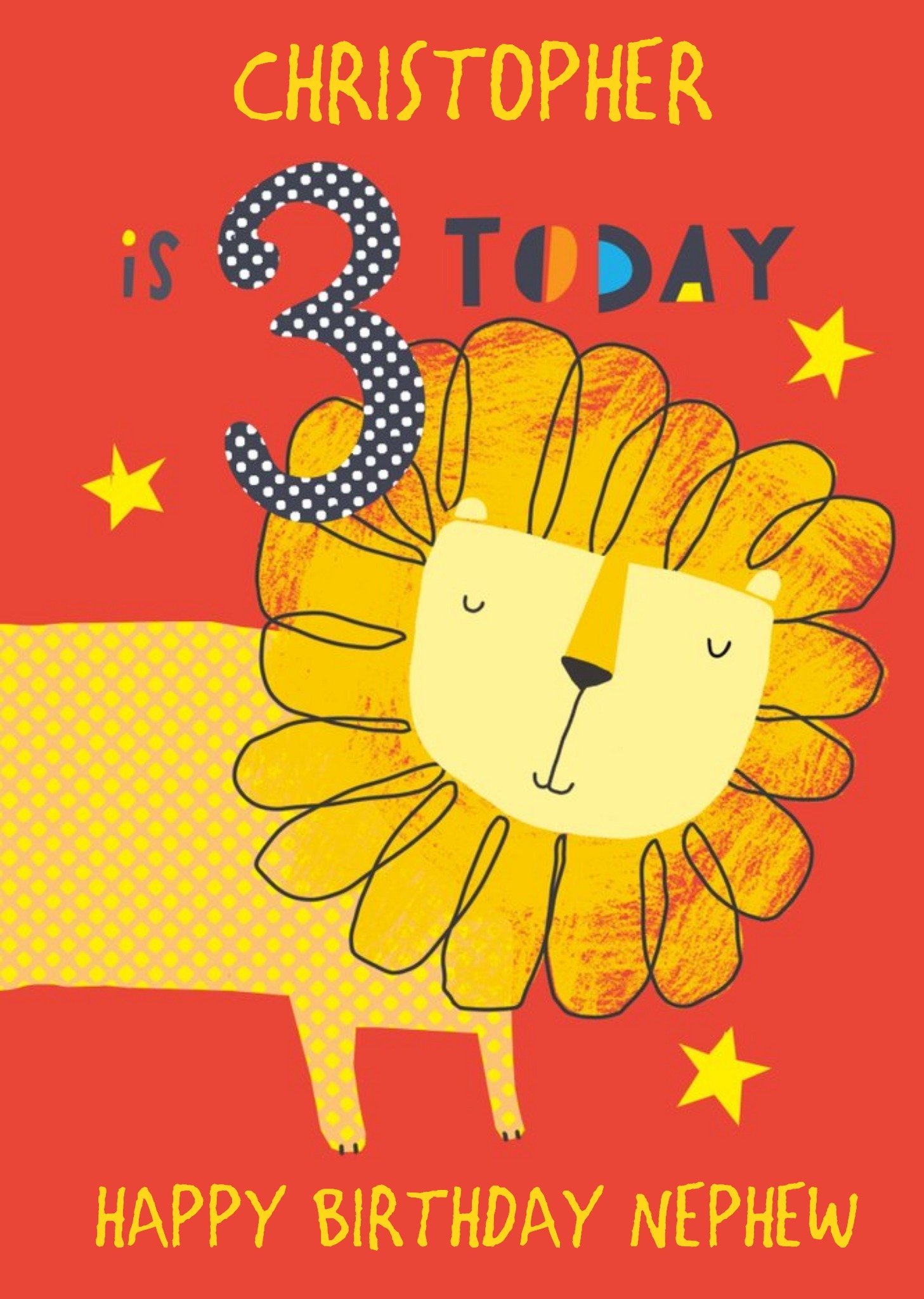 Moonpig Nephew Happy Birthday Card - Lion - 3 Today, Large