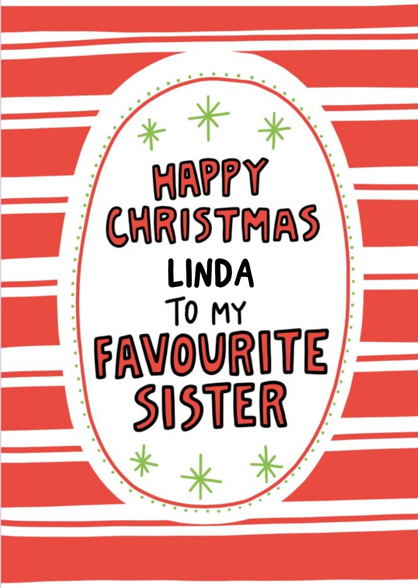 Angela Chick To My Favourite Sister Personalised Christmas Card