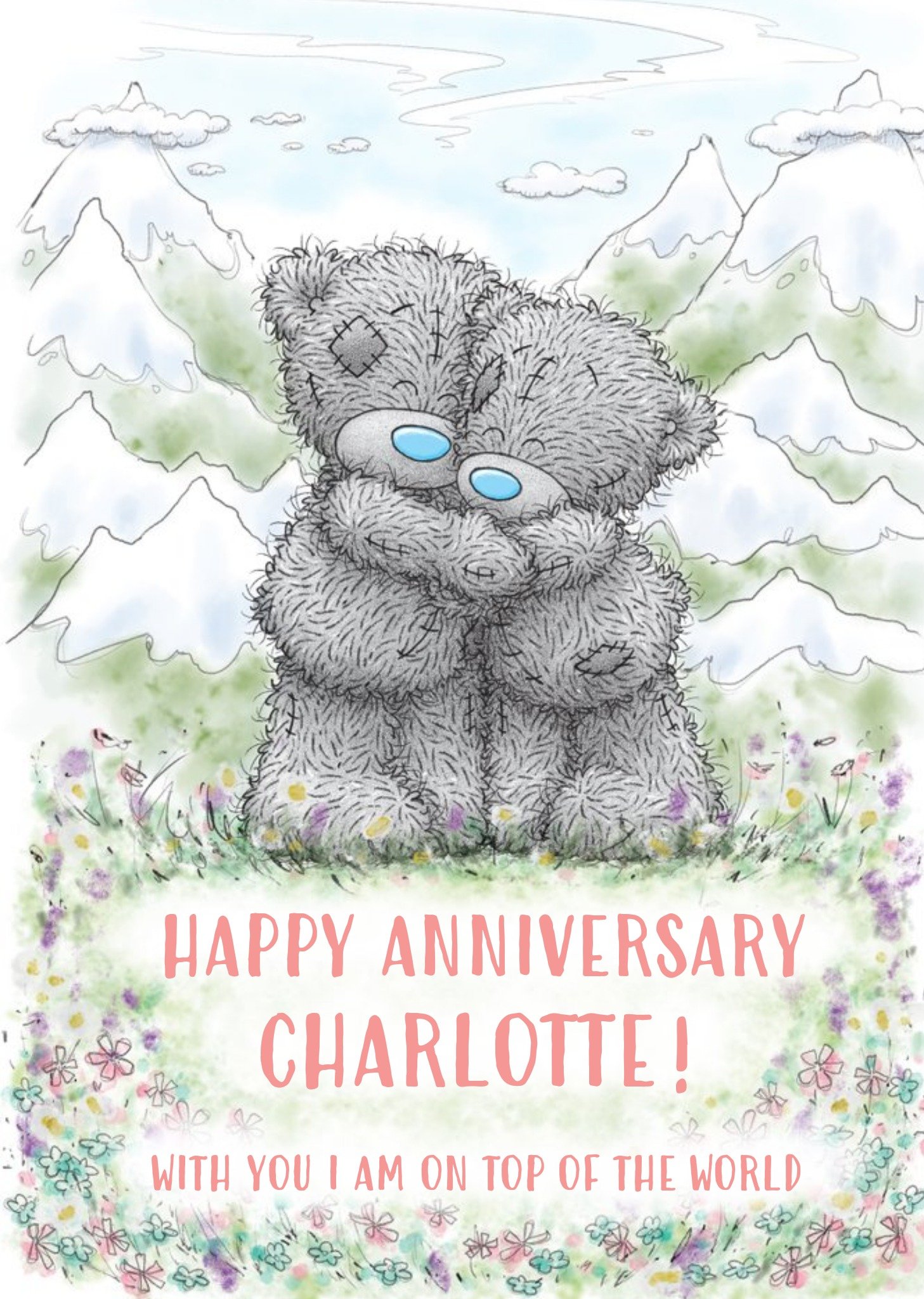 Me To You Tatty Teddy Happy Anniversary With You I Am On Top Of The World, Large Card