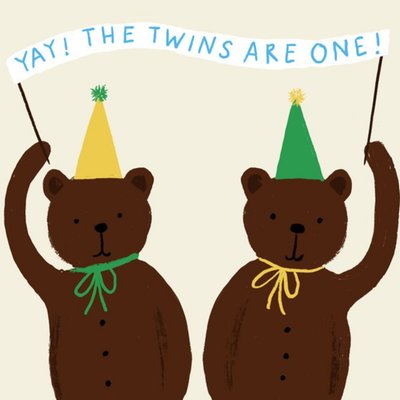 Teddy Bears Yay The Twins Are One Card