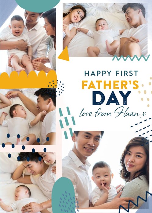 Happy First Father's Day Photo Upload Abstract Patterns Card