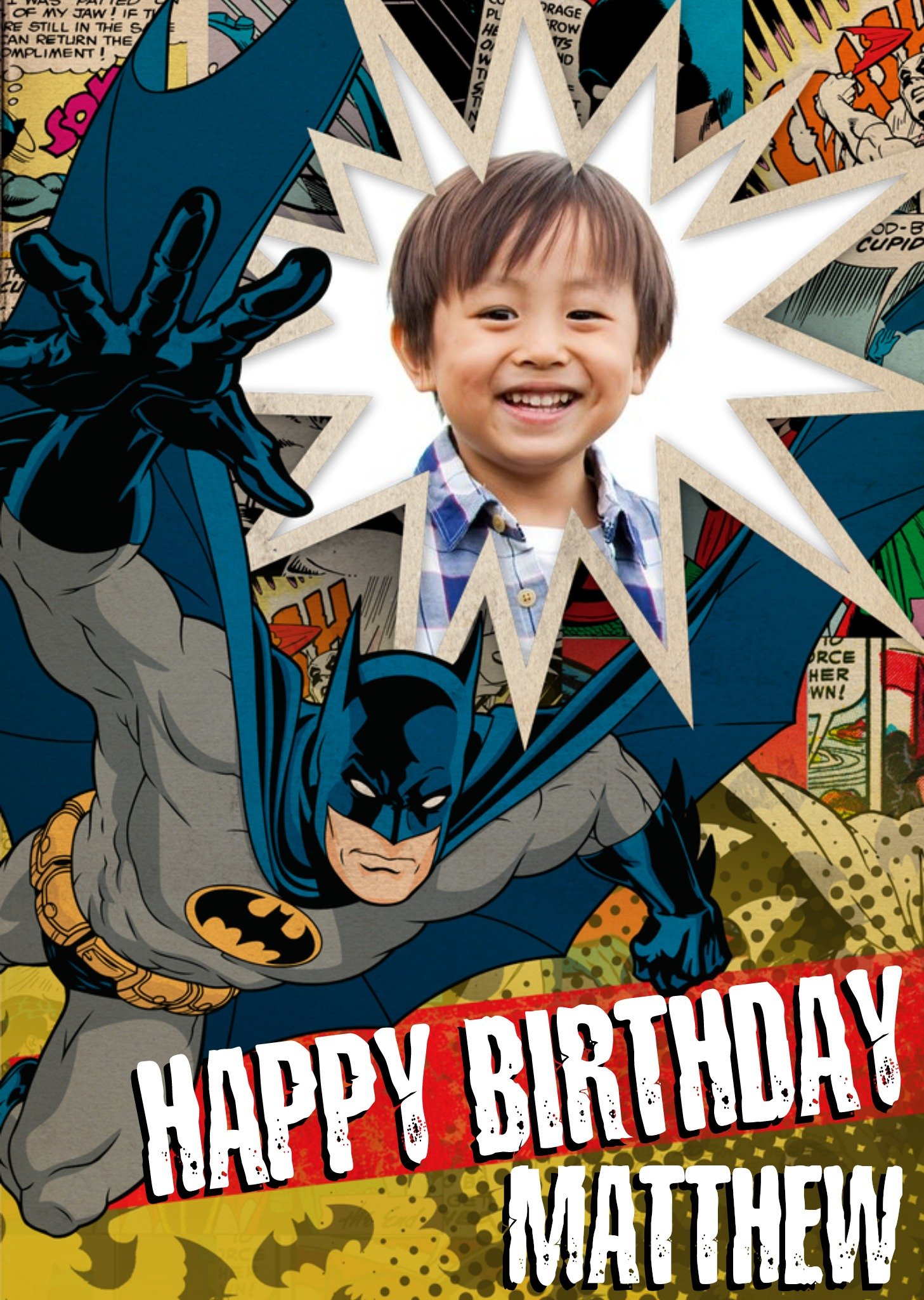 Batman Pow Personalised Photo Upload Happy Birthday Card, Large