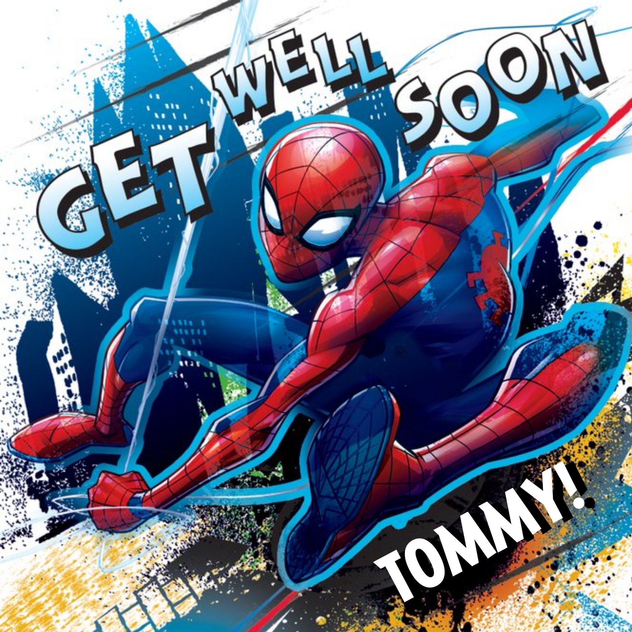 Disney Marvel Spiderman Personalised Get Well Soon Card, Square