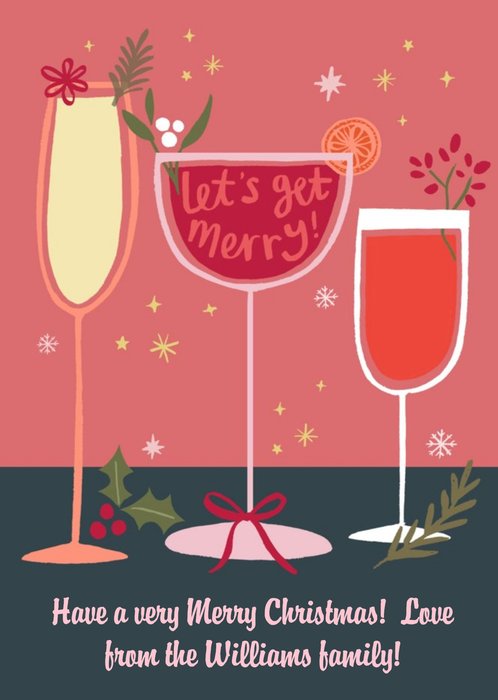 Lets Get Merry Sparkling Festive Drinks Illustration Christmas Card