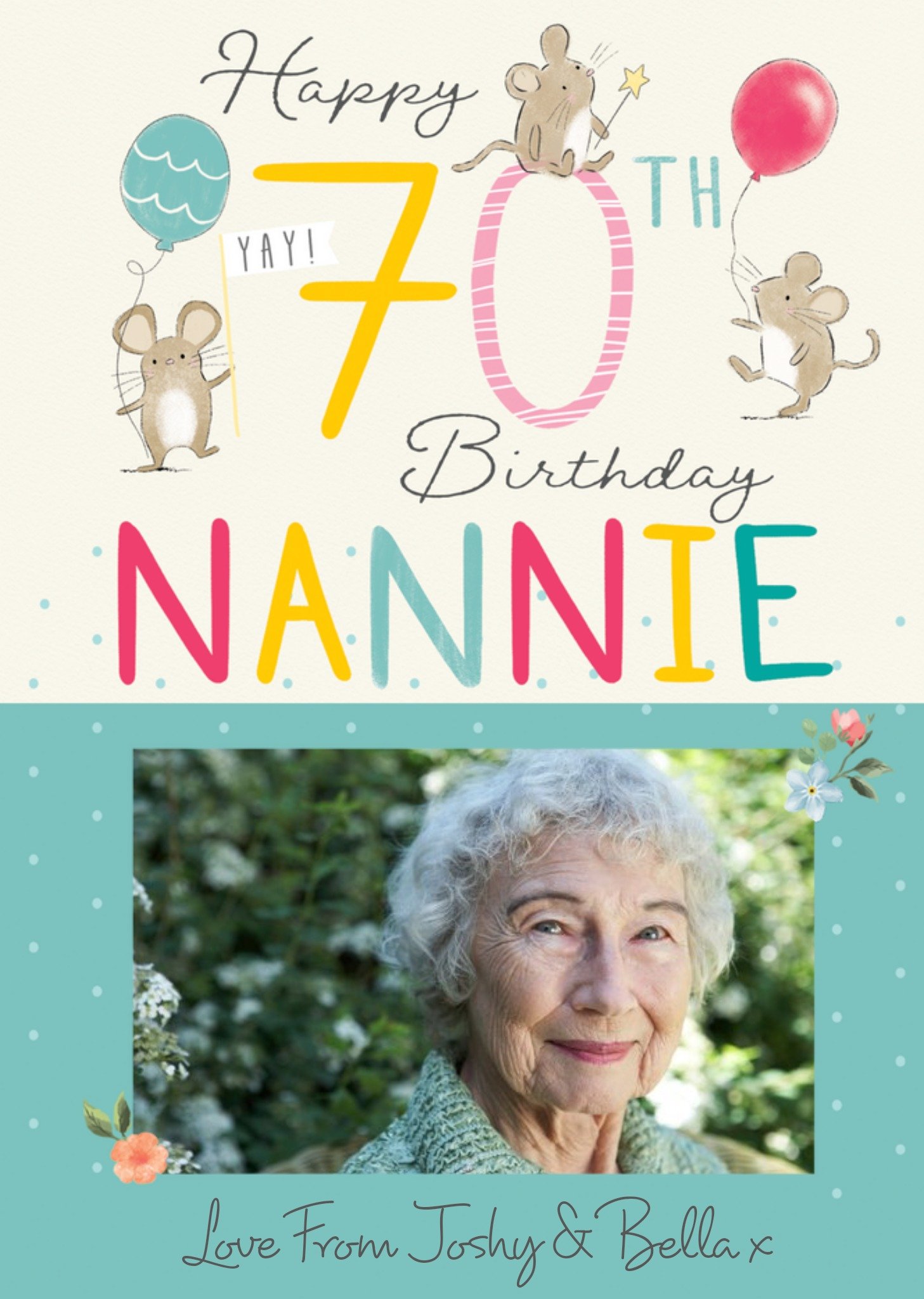 Simple Illustrated Design Happy 70th Birthday Nannie Photo Upload Card Ecard