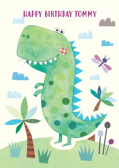 Watercolour T-Rex Personalised Happy Birthday Card
