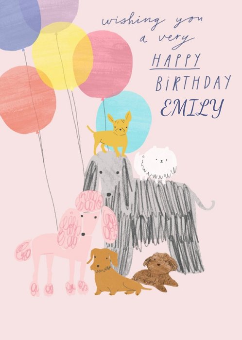 Cute Dogs and Balloons Birthday Card