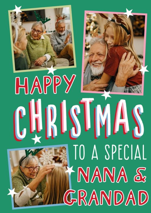Big Bold Type Typographic Photo Upload Nana & Grandad Christmas Card