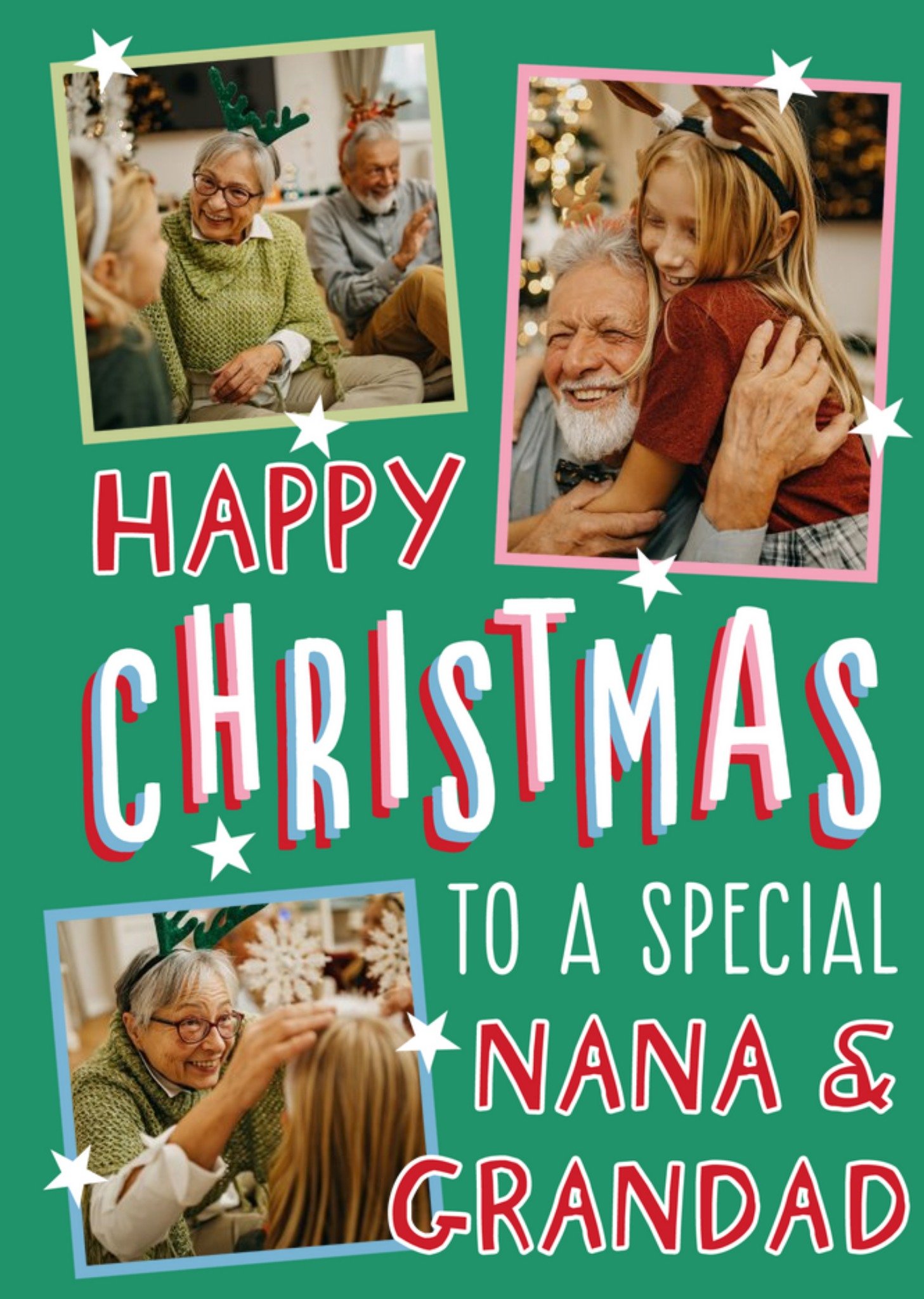 Moonpig Big Bold Type Typographic Photo Upload Nana & Grandad Christmas Card Ecard
