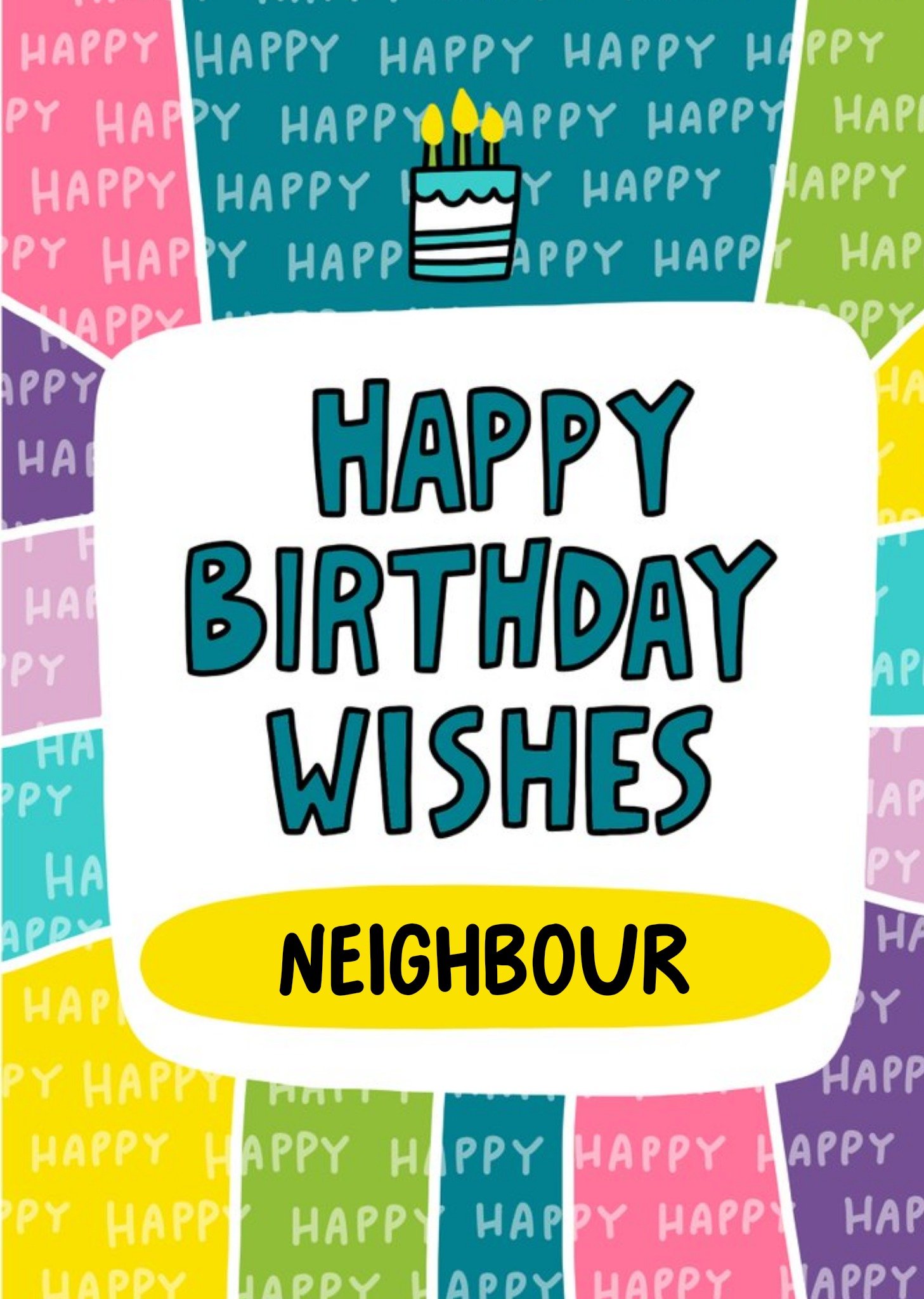Moonpig Colourful Tiled Border With Cake Illustration Neighbour Birthday Wishes Card, Large