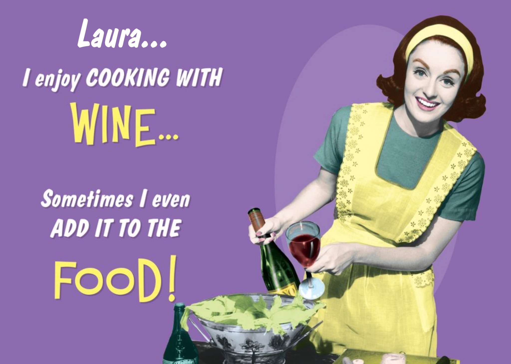 Moonpig Funny Retro Birthday Card - Cooking With Wine... Ecard