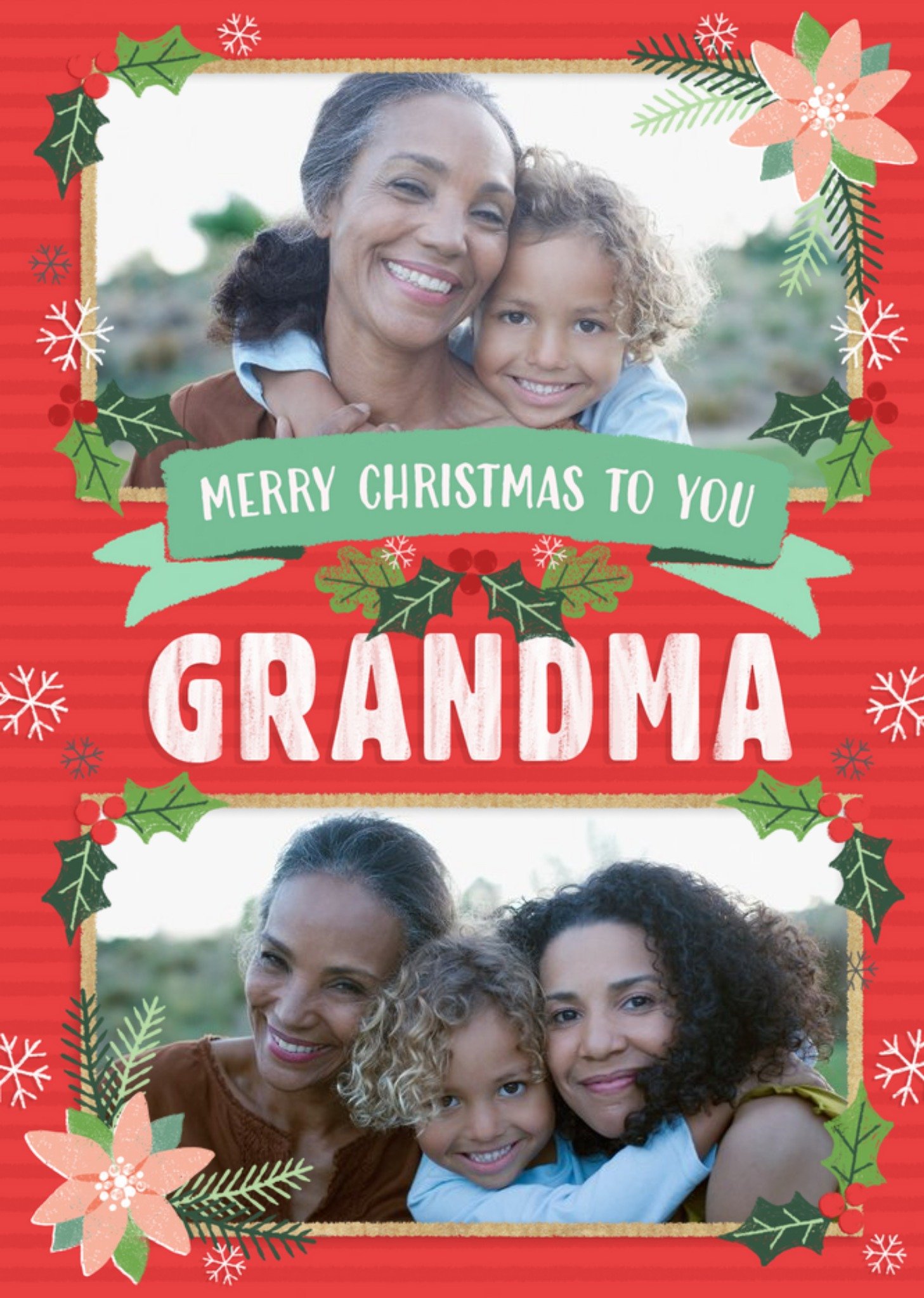 Folk Flowers Photo Upload Christmas Card Merry Christmas To You Grandma Ecard