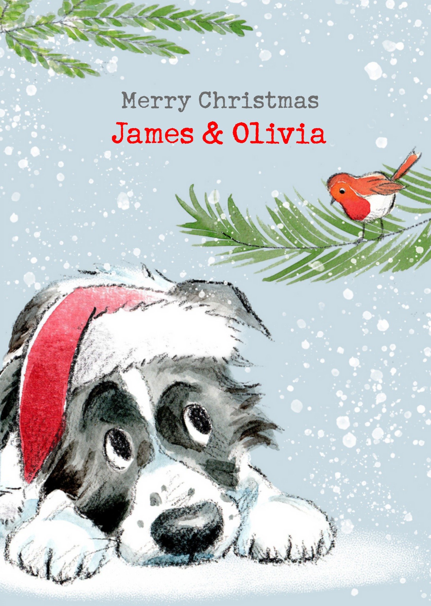 Moonpig Border Collie And A Robin Christmas Card, Large