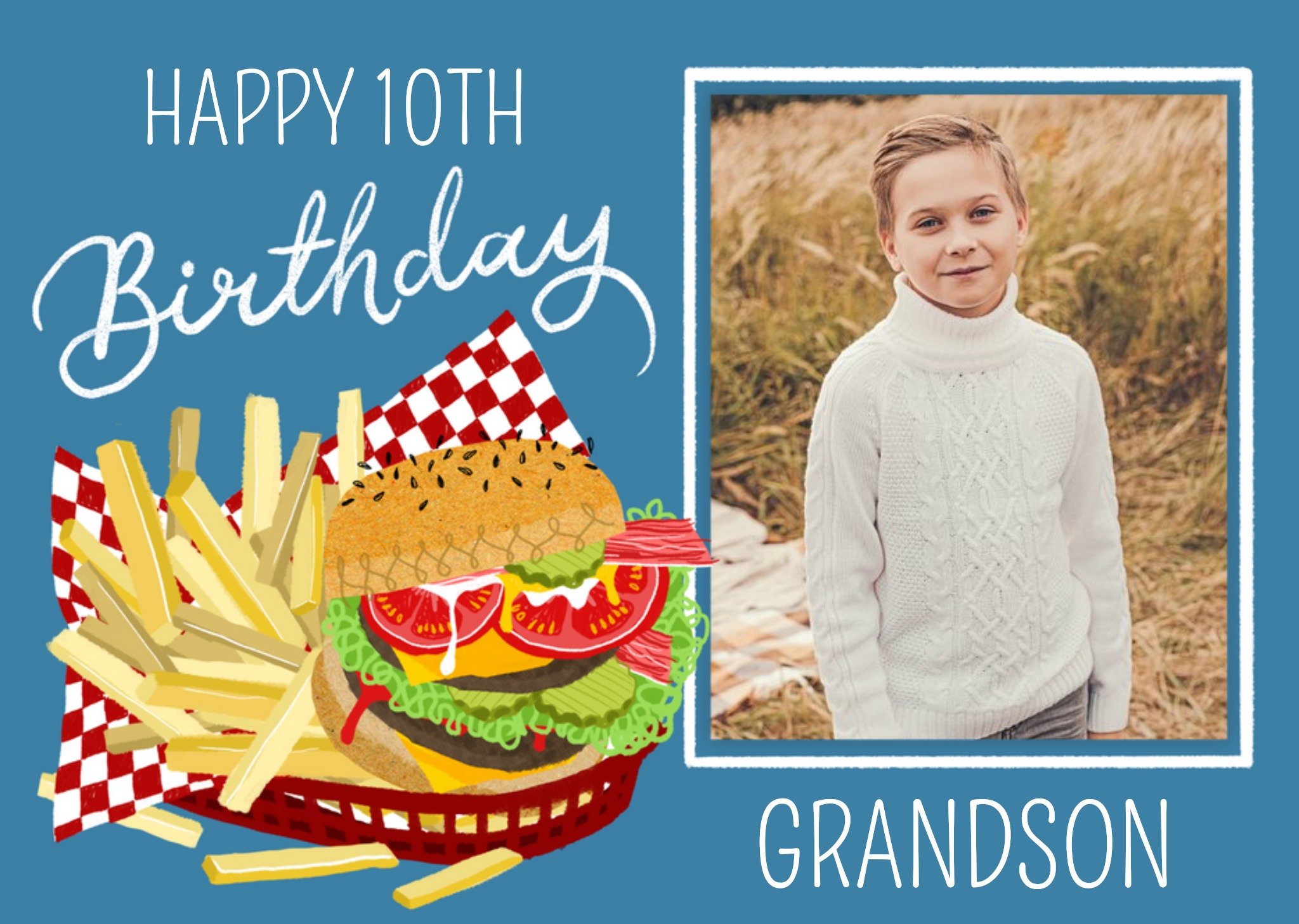 Making Meadows Okey Dokey Illustrated Burger Nad Chips Grandson 10th Birthday Photo Upload Card Ecar