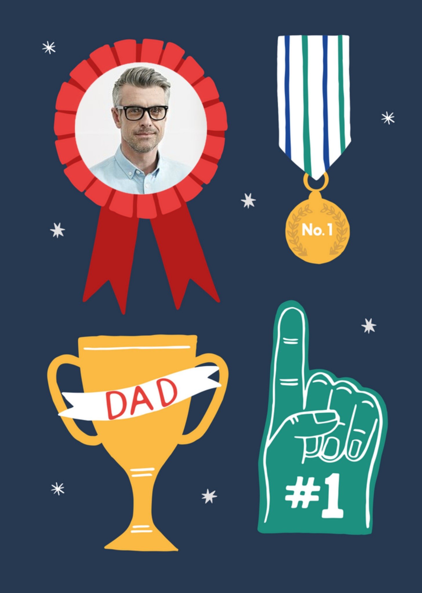 Illustrated Sports Number One Dad Medal Cup Fathers Day Card Ecard