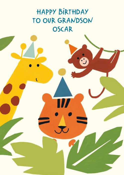 Jungle Animals To Our Grandson Birthday Card