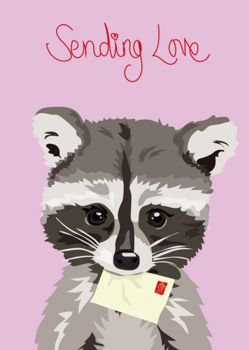 Illustrated Racoon Sending Love Card