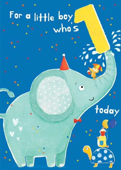 Cute Elephant For A Little Boy Who's One Today Birthday Card