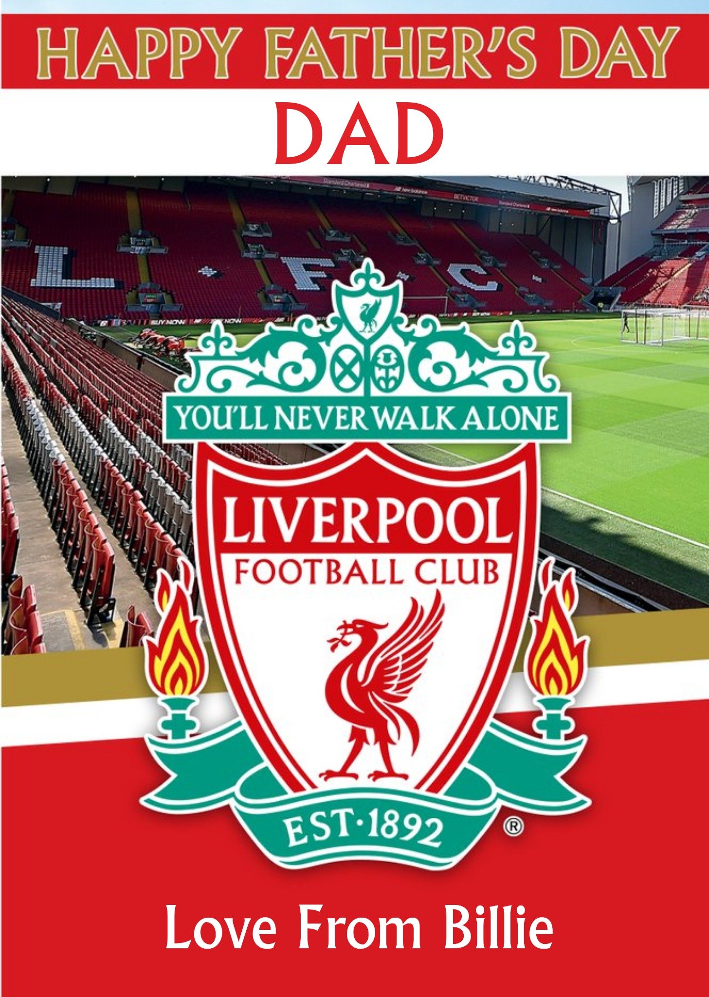 Liverpool Football You'll Never Walk Alone Happy Father's Day Card, Large