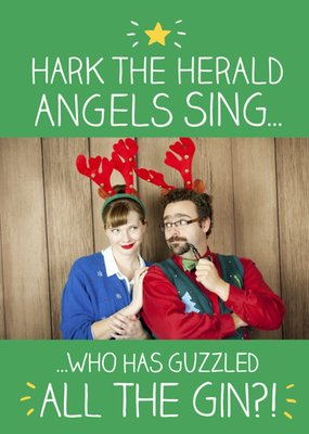 Hark The Herald Angels Sing And Gin Personalised Photo Upload Christmas Card