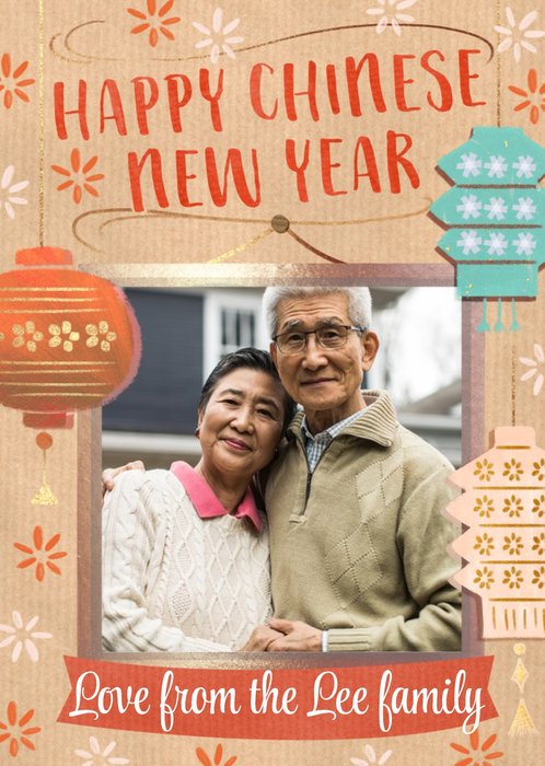 Illustrated Lantern Chinese New Year Photo Upload Card
