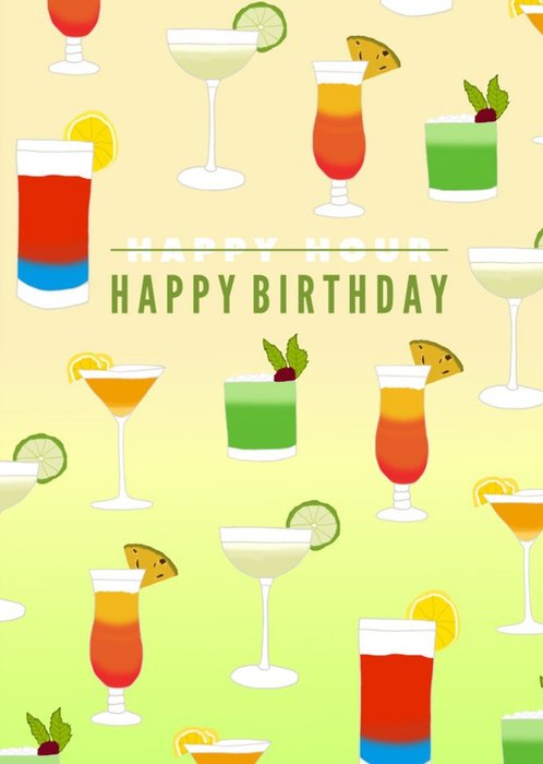 Fun Illustration Drinks Happy Birthday Card