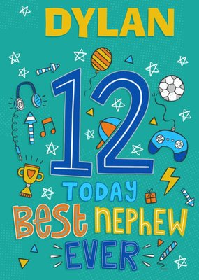 12 Today Best Nephew Ever Hobbies Doodles Birthday Card