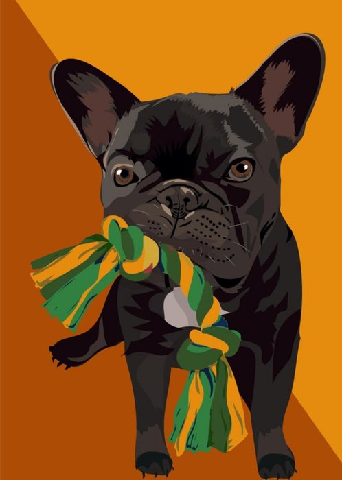 Illustrated Chew Toy Rope French Bulldog Dog Card