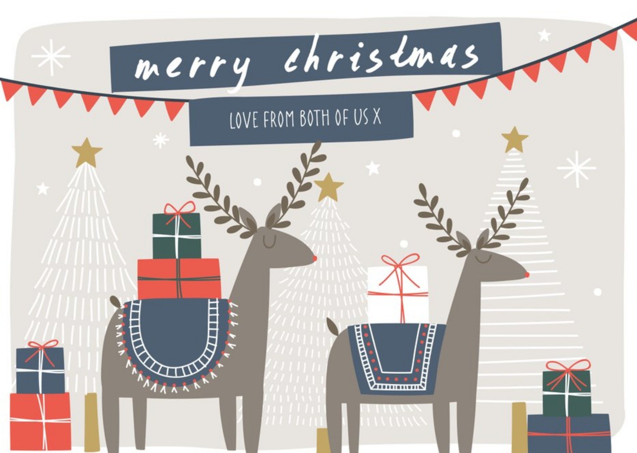 From Both Of Us Scandi Reindeer Personalised Christmas Card Ecard