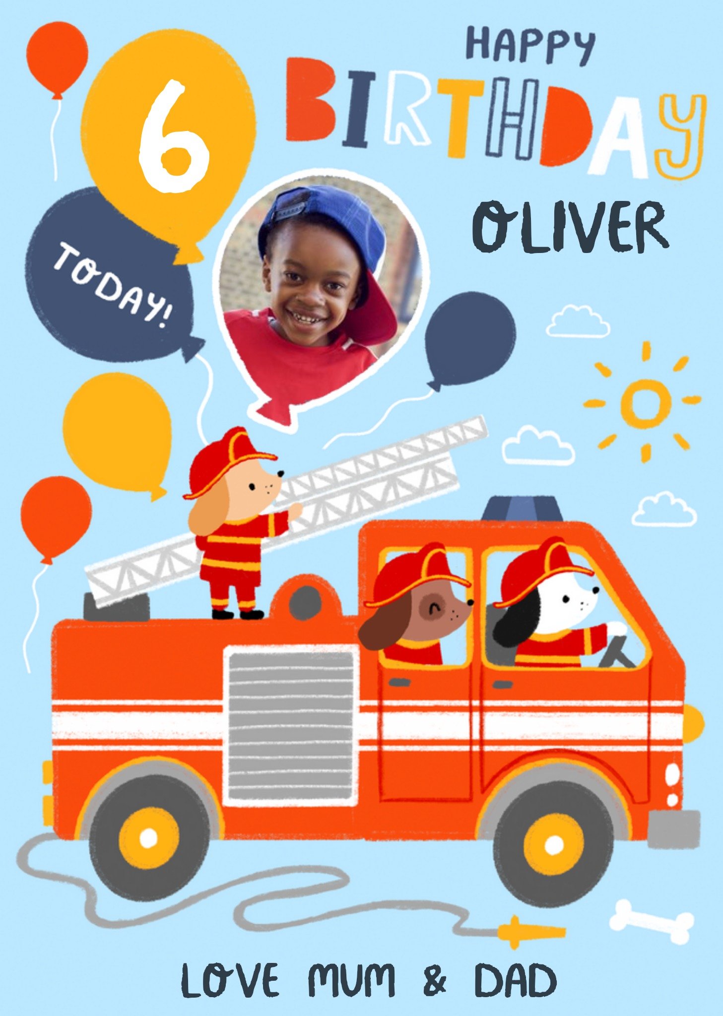 Fire Truck Illustraion Photo Upload Birthday Card Ecard