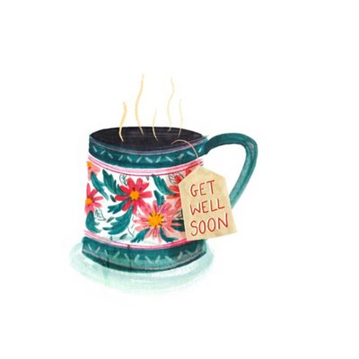 Illustrative Floral Mug Get Well Soon Card