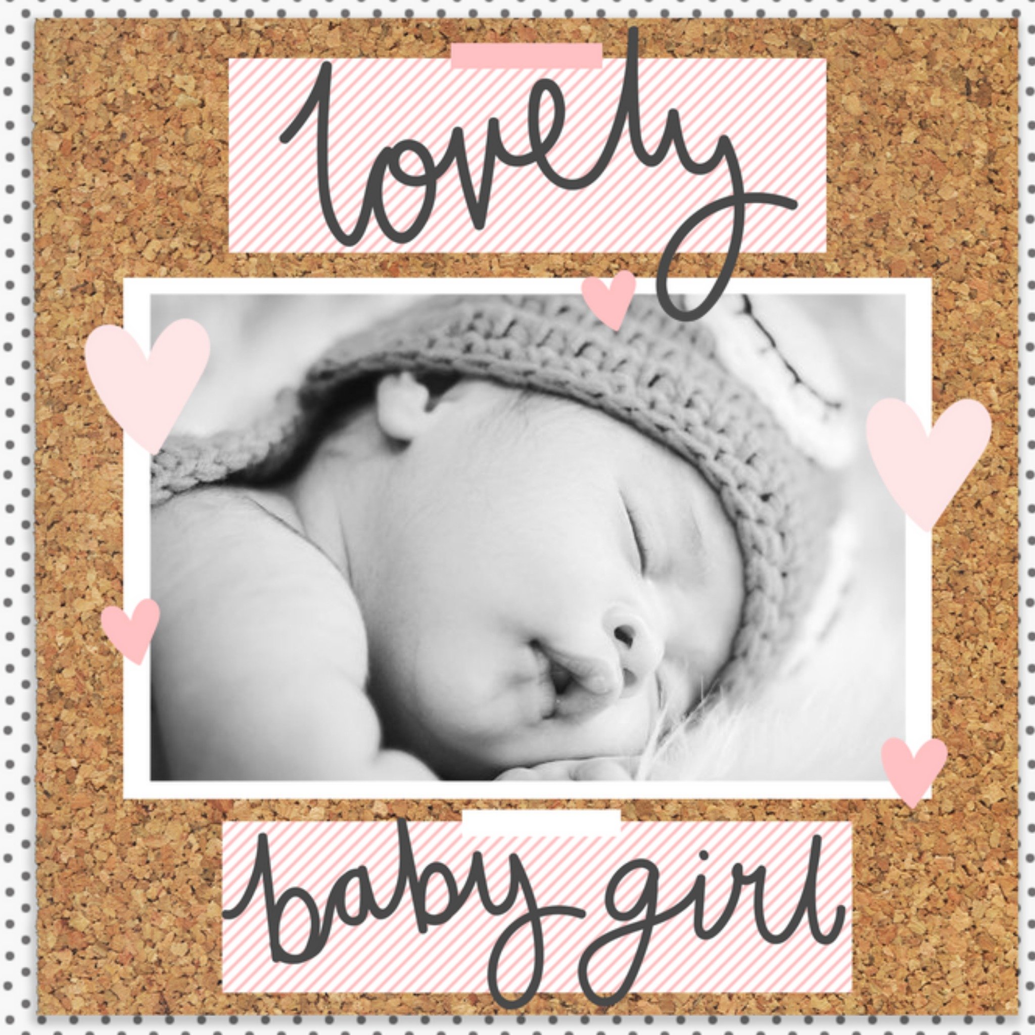 Moonpig Pinboard Lovely Baby Girl Photo Upload Card, Square