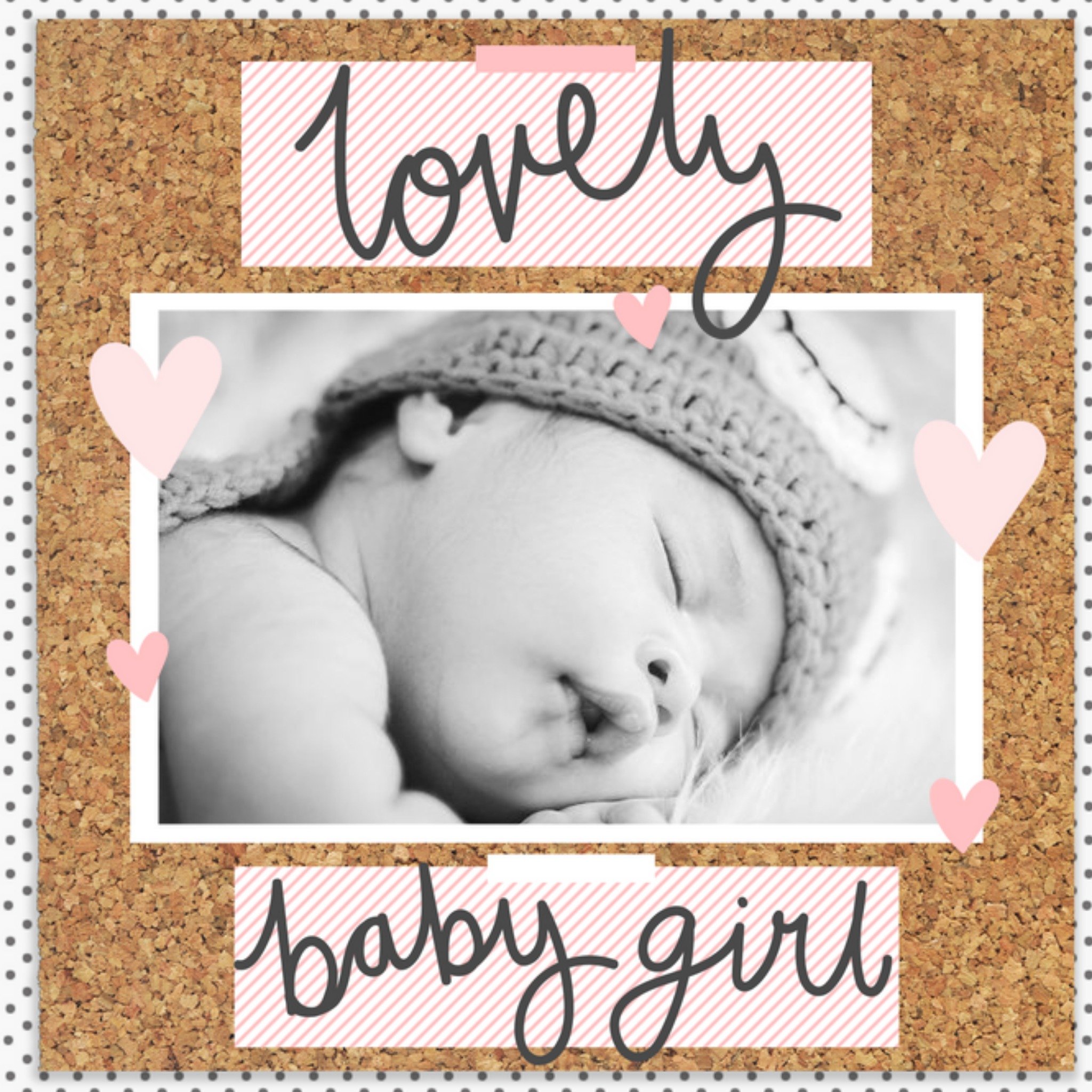 Pinboard Lovely Baby Girl Photo Upload Card, Square