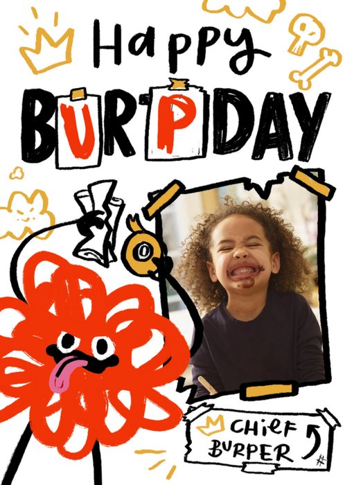 Chaotika Bright Fun Scribble Monster Happy Burpday Photo Upload Card