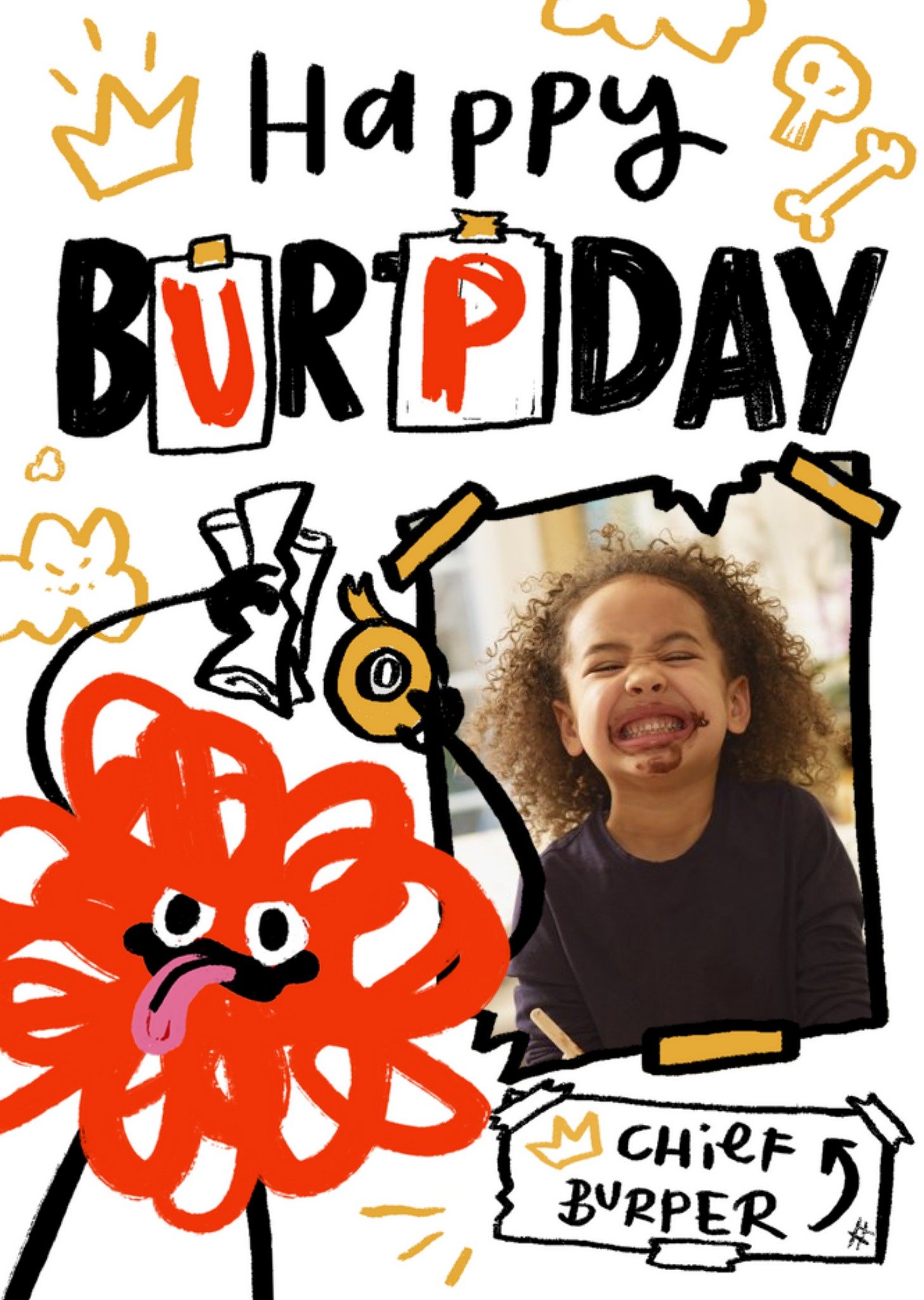 Chaotika Bright Fun Scribble Monster Happy Burpday Photo Upload Card Ecard