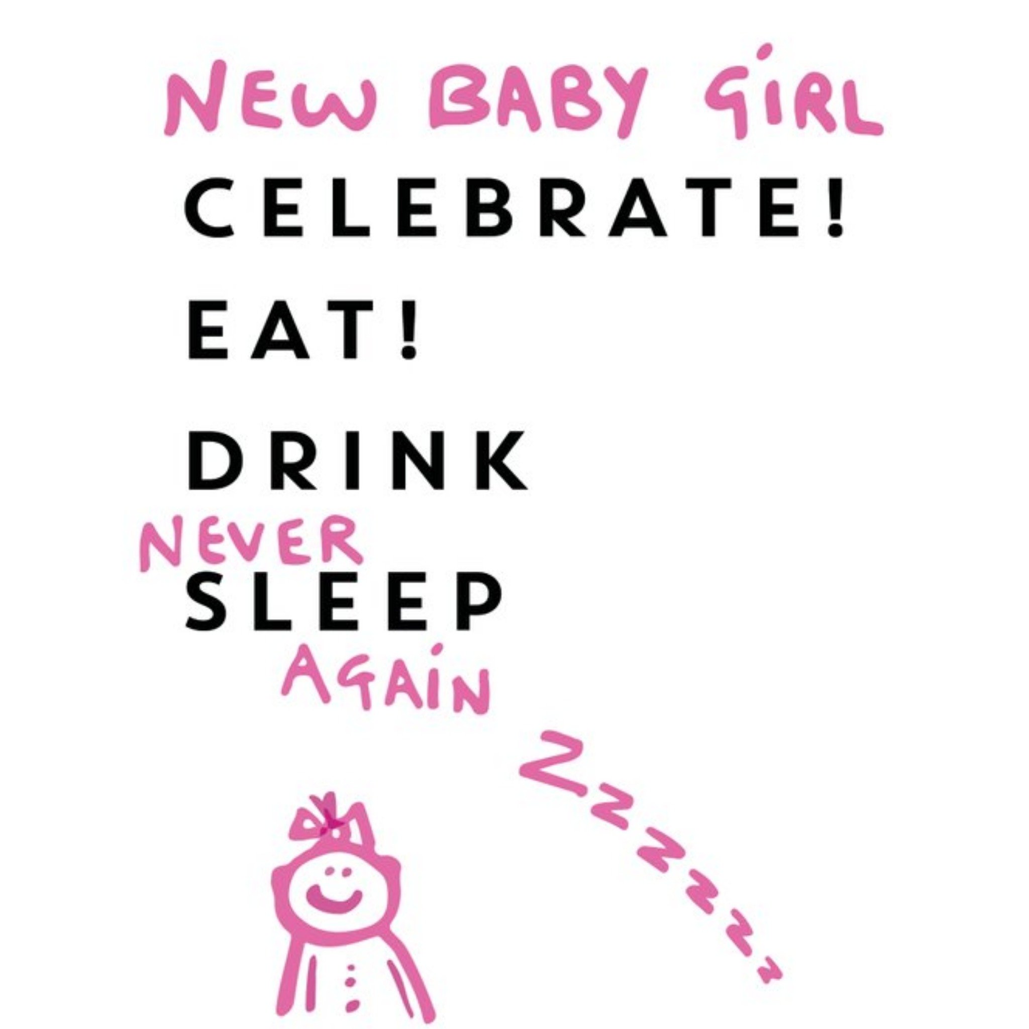 Anon Sense New Baby Girl Never Sleep Card, Square