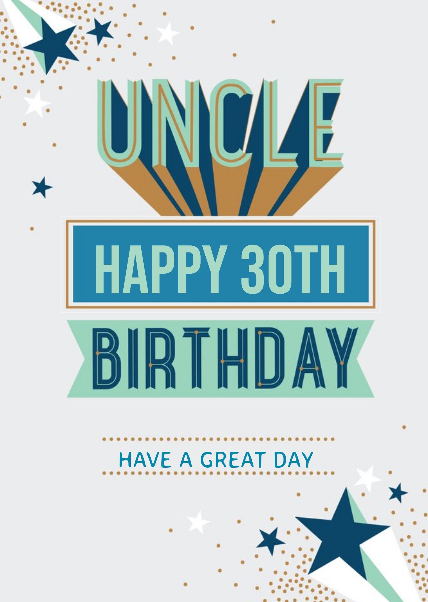 Moonpig Ling Design Illustrated Typographic Uncle 30 Birthday Card , Large