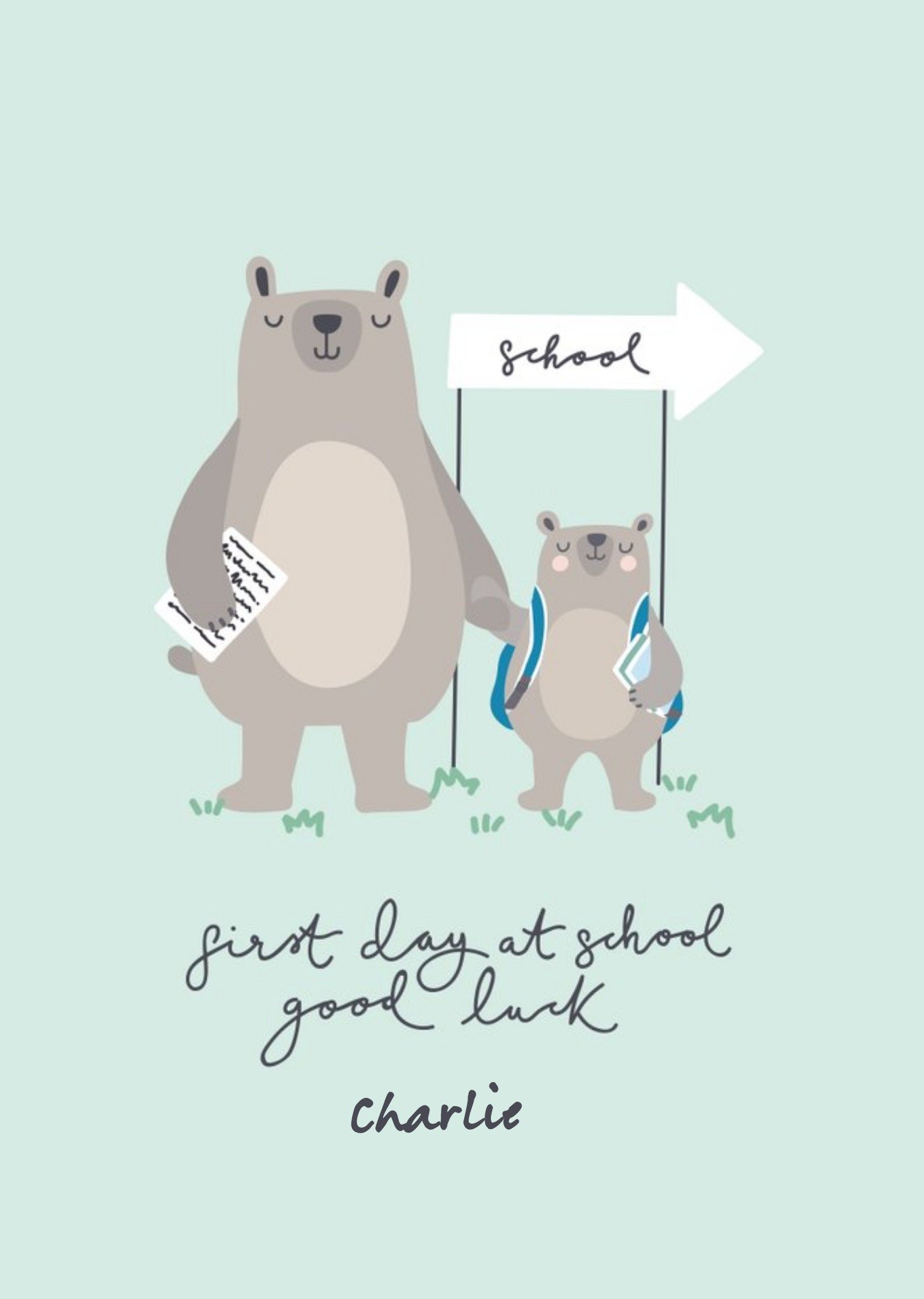 Moonpig Bear Necessities First Day At School Personalised Text Card, Large