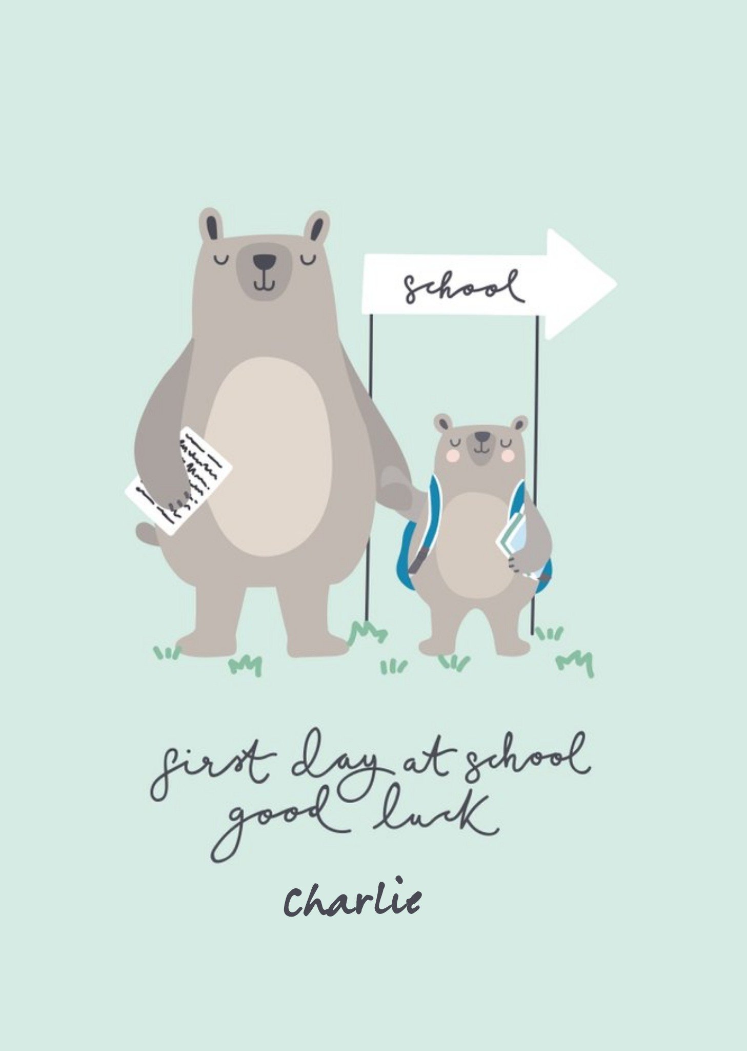 Bear Necessities First Day At School Personalised Text Card Ecard