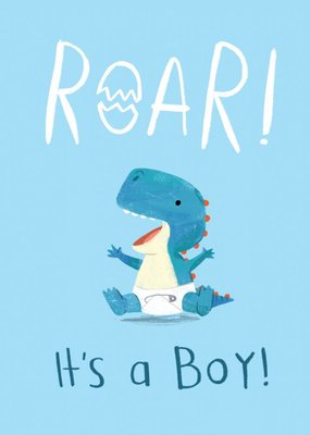 Cute Simple Blue Illustrated Baby Dinosaur It's a Boy Card