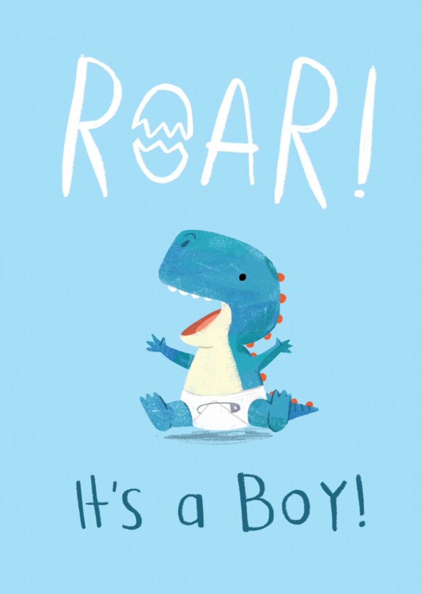 Moonpig Cute Simple Blue Illustrated Baby Dinosaur It's A Boy Card, Large