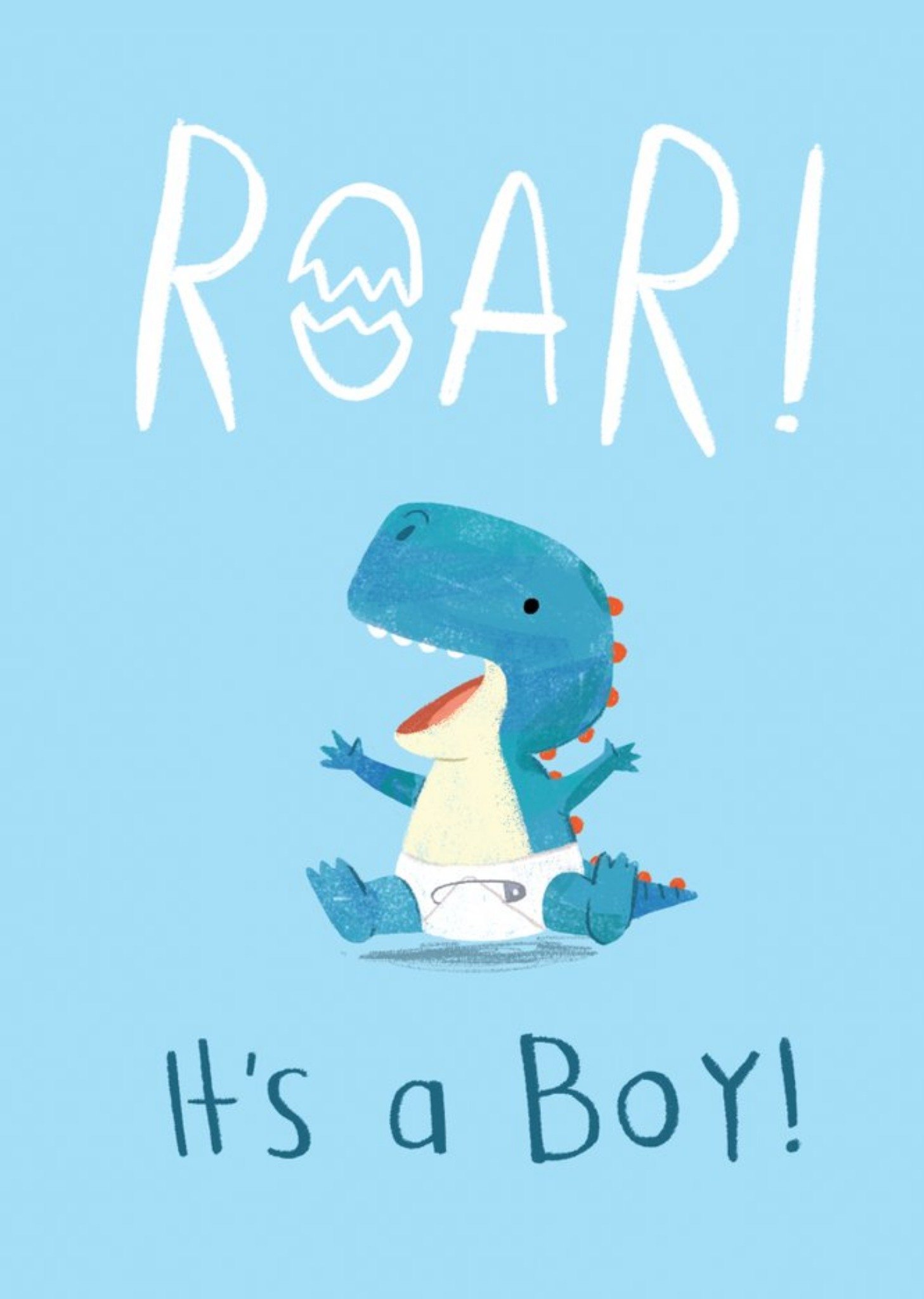 Cute Simple Blue Illustrated Baby Dinosaur It's A Boy Card