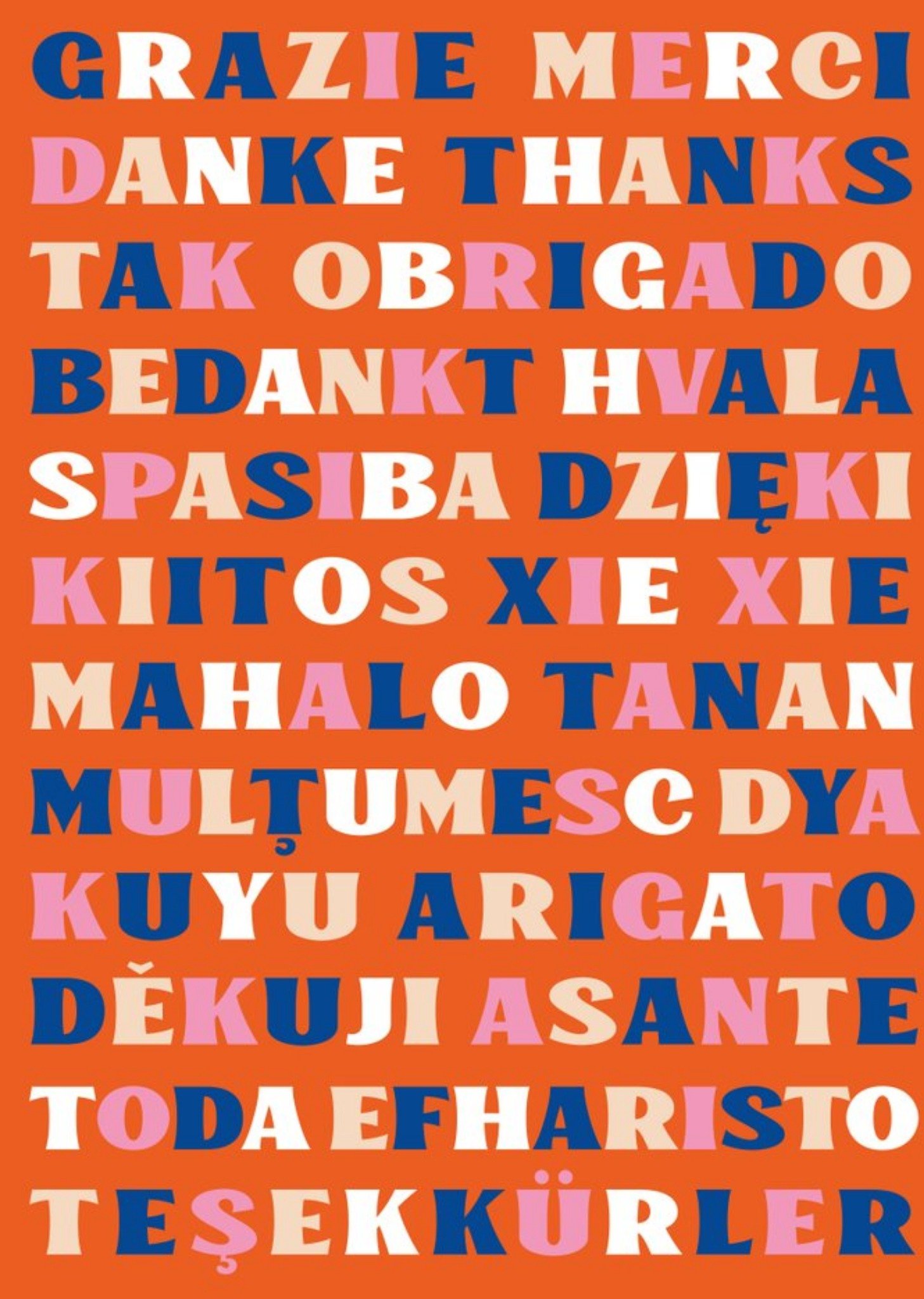 Moonpig Betiobca Multi Language Bright Typographic Thank You Card, Large