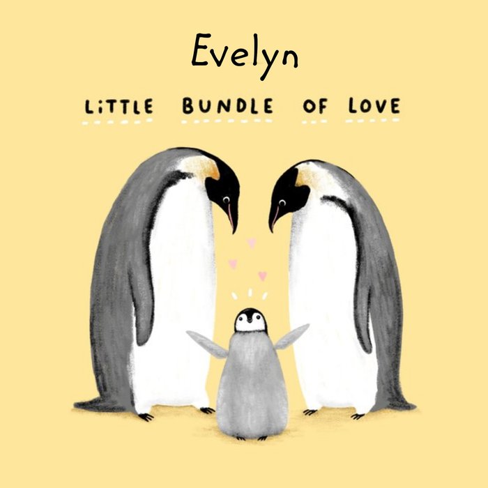 Cute new baby card - Little bundle of Love - Penguins