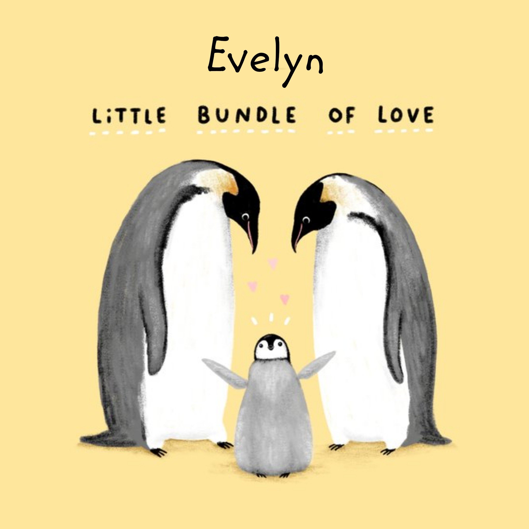 Cute New Baby Card - Little Bundle Of Love - Penguins, Square