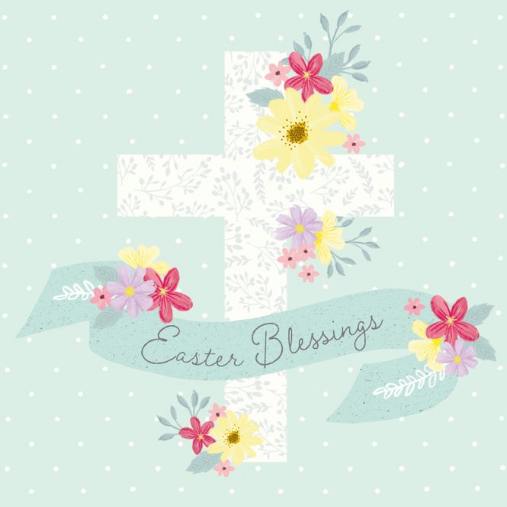 Clintons Illustrated Floral Cross Easter Blessings Card, Square